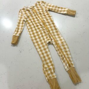 Angel Dear 2 way zipper romper - gold gingham